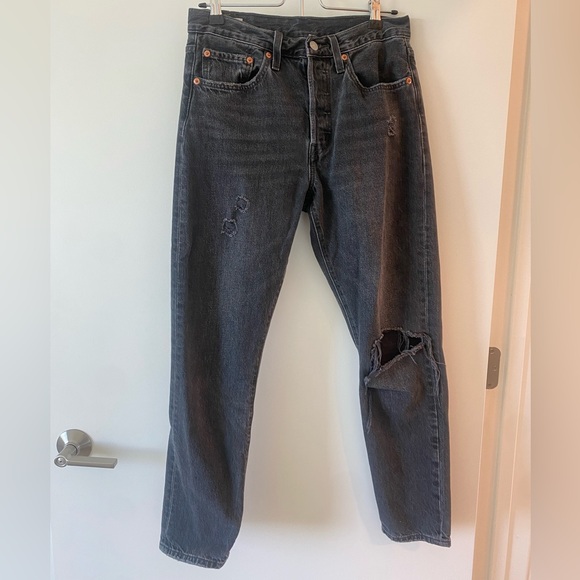 Levis 501 S High-Rise Grunge Button Fly Distressed Black Jeans W27 L28 - Picture 3 of 11